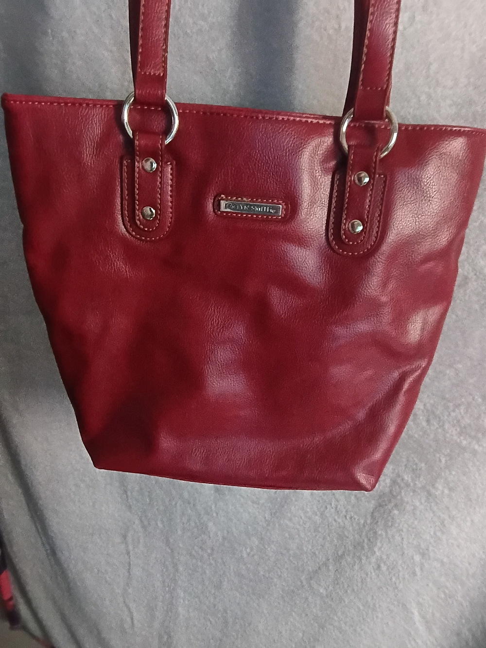 Jaclyn Smith Burgundy Leather Tote with Silver Hardware
